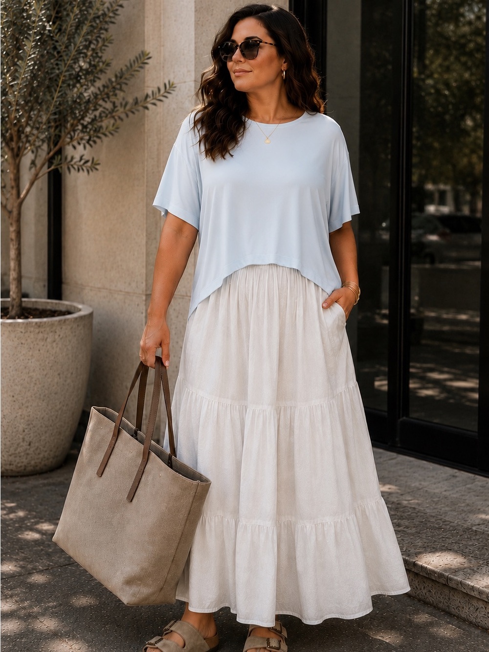 Vince 2X Light Blue Modal Boxy Dolman Sleeve Luxury Basic Top Coastal Summer